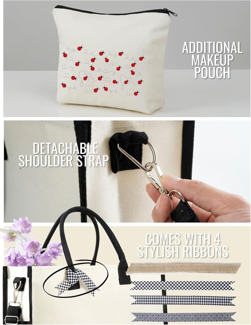 INNObeta InnoBeta Ladybug Gifts for Women Canvas Tote Bag Ladybug Gifts Tote with Top Zipper Closure and Shoulder Strap for Birthday Mothers Day Christmas  - Image 5