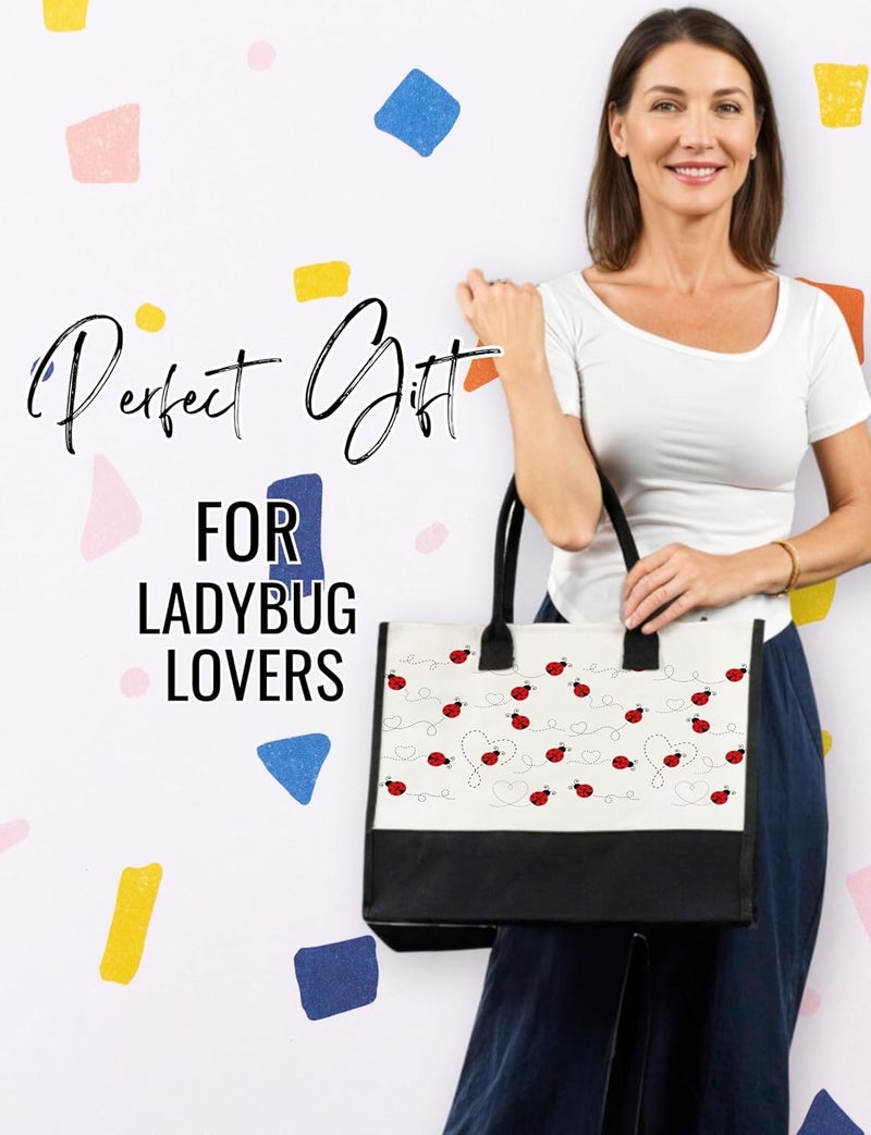 INNObeta InnoBeta Ladybug Gifts for Women Canvas Tote Bag Ladybug Gifts Tote with Top Zipper Closure and Shoulder Strap for Birthday Mothers Day Christmas  - Image 3