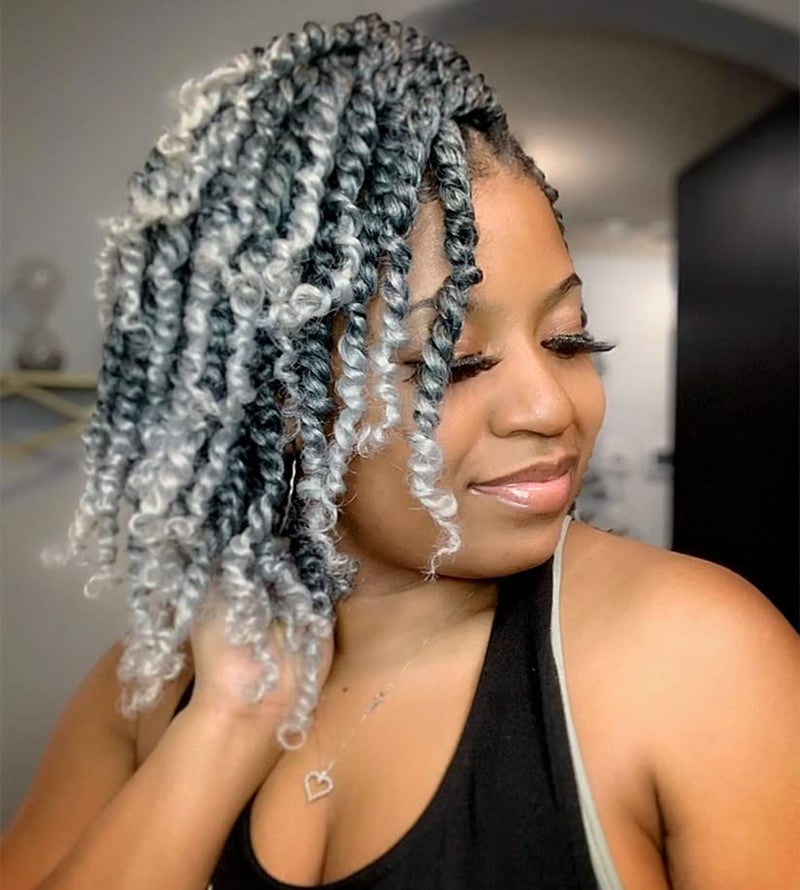 BOHOBABE Pretwisted Passion Twist Crochet Hair 8 Inch Short Ombre Gray Prelooped Crochet Passion Twist Braiding Hair 8 Packs T1Bgrey