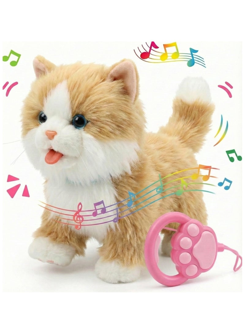 ريزوس لعبة قطط تمشي وتغني للأطفال - لعبة قطط إلكترونية مزودة بسلسلة تحكم عن بُعد | لعبة قطط تفاعلية محشوة بالمشي مع موسيقى وصوت | قطة روبوتية تعمل بالبطارية للأولاد والبنات | لعبة حيوانات أليفة تظاهرية كهدية لأعياد الميلاد (بني) - Image 1