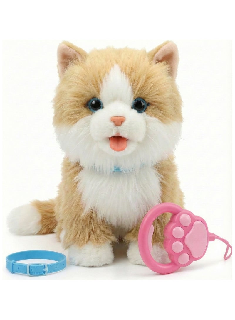 ريزوس لعبة قطط تمشي وتغني للأطفال - لعبة قطط إلكترونية مزودة بسلسلة تحكم عن بُعد | لعبة قطط تفاعلية محشوة بالمشي مع موسيقى وصوت | قطة روبوتية تعمل بالبطارية للأولاد والبنات | لعبة حيوانات أليفة تظاهرية كهدية لأعياد الميلاد (بني) - Image 2