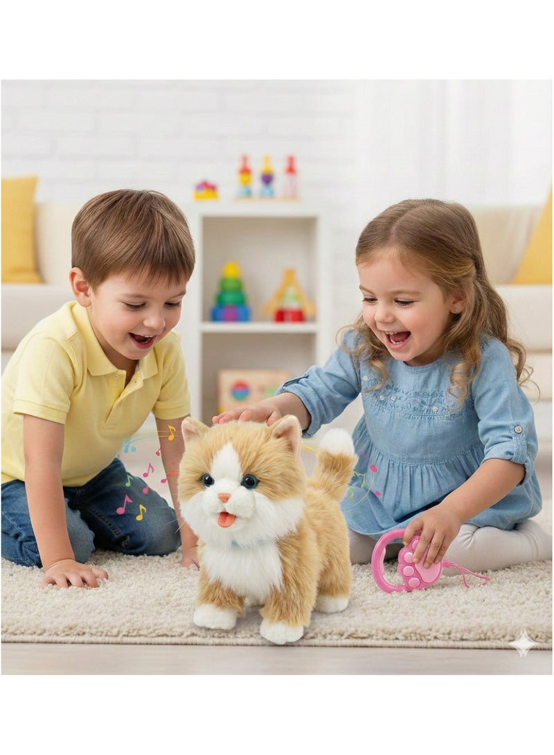 ريزوس لعبة قطط تمشي وتغني للأطفال - لعبة قطط إلكترونية مزودة بسلسلة تحكم عن بُعد | لعبة قطط تفاعلية محشوة بالمشي مع موسيقى وصوت | قطة روبوتية تعمل بالبطارية للأولاد والبنات | لعبة حيوانات أليفة تظاهرية كهدية لأعياد الميلاد (بني) - Image 4