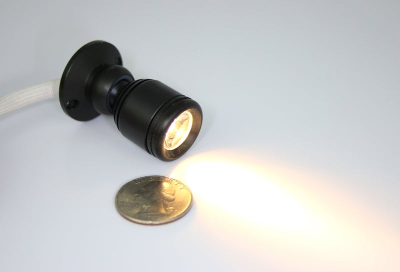 Micro Pivoting LED Spotlight - 1 Watt High Power LED Lamp - Tiny Size, Warm White LED, 12 to 28VDC -