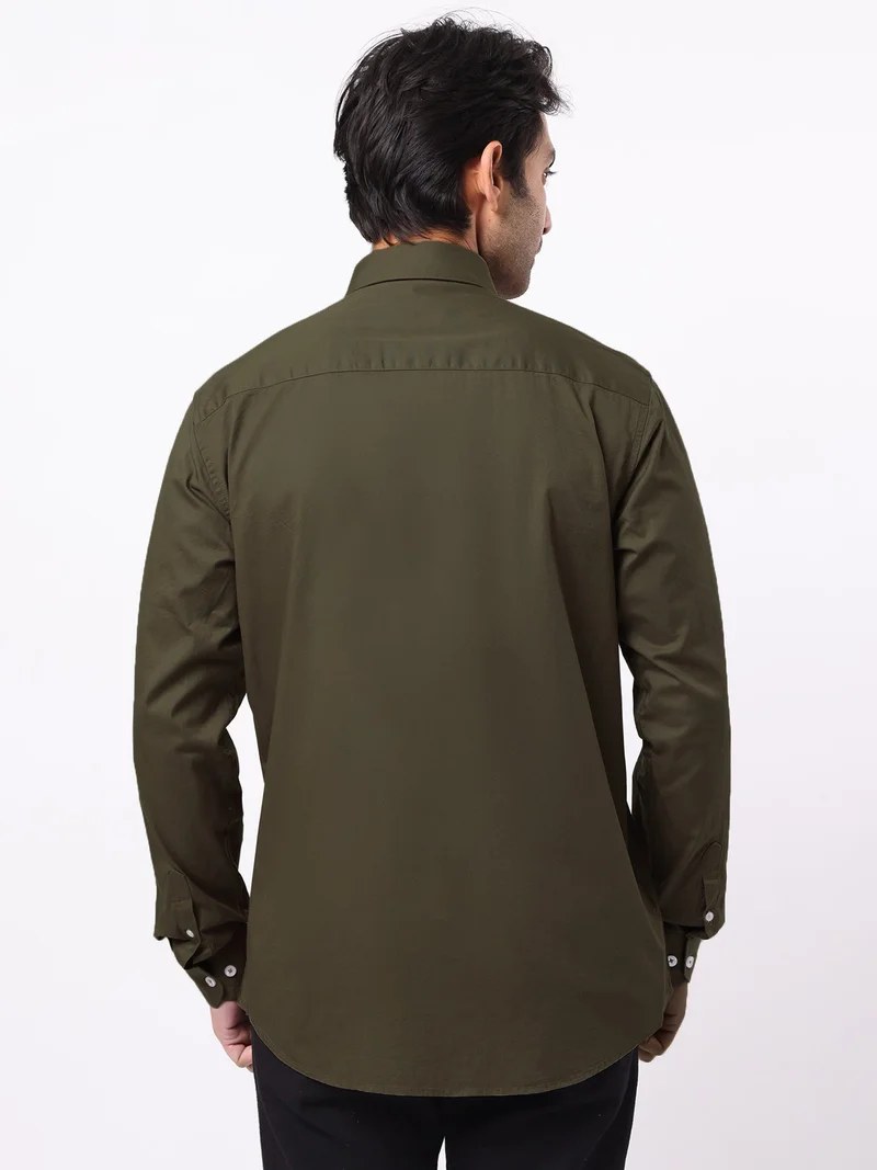 Maniac  Maniac Mens Solid Collared Neck Full Sleeve Soft Twill Fabric Olive Shirt for Men | Best Price UAE