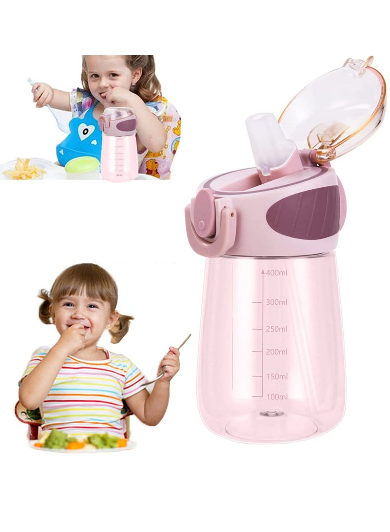 SYOSI Kids Water Bottle, Baby Toddler Sippy Cup with Scale,400ML/14oz BPA Free, Leak Proof, Shatter Milk, and Juice for School Family Outdoor Travel, Pink - Image 1