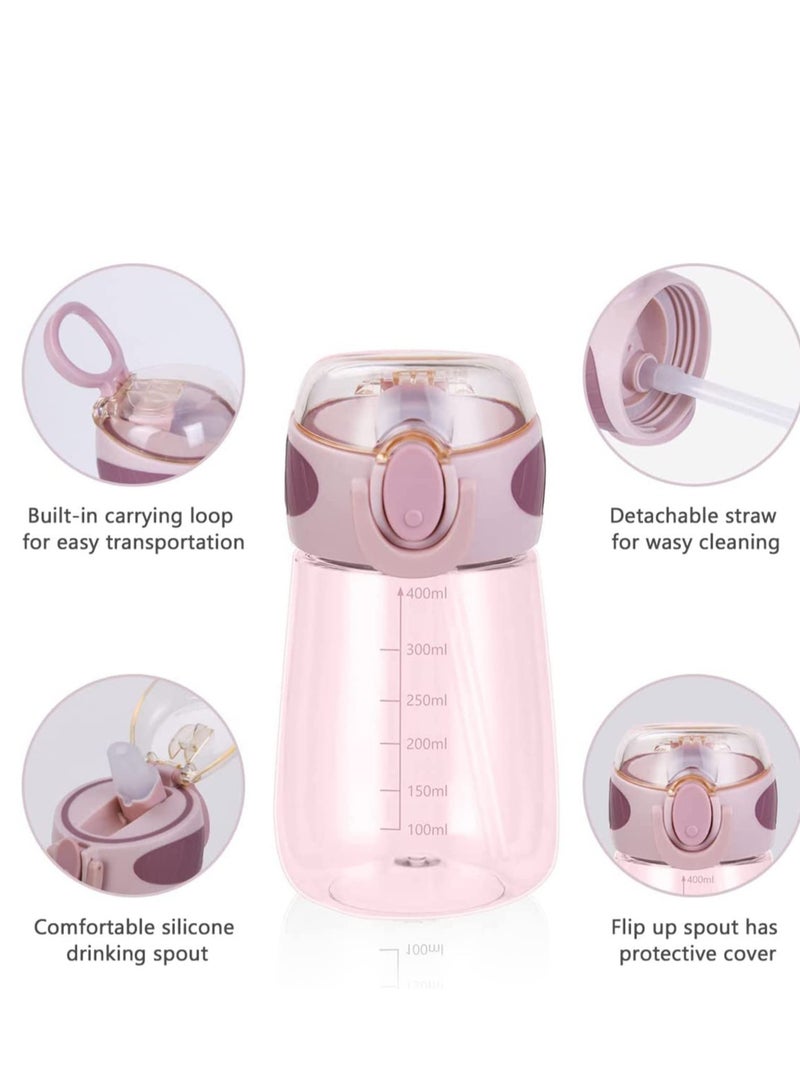 SYOSI Kids Water Bottle, Baby Toddler Sippy Cup with Scale,400ML/14oz BPA Free, Leak Proof, Shatter Milk, and Juice for School Family Outdoor Travel, Pink - Image 2
