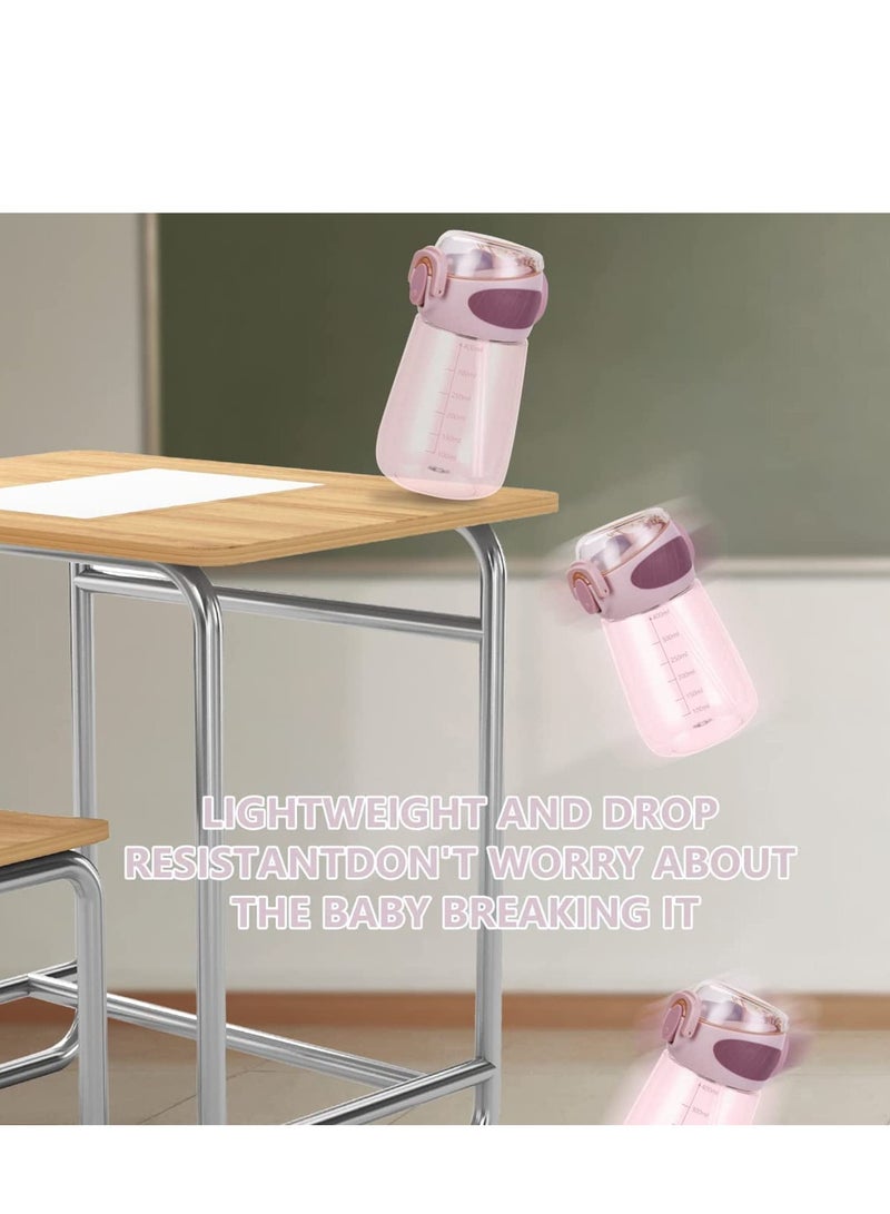 SYOSI Kids Water Bottle, Baby Toddler Sippy Cup with Scale,400ML/14oz BPA Free, Leak Proof, Shatter Milk, and Juice for School Family Outdoor Travel, Pink - Image 4