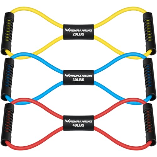 RENRANRING Figure 8 Fitness Resistance Bands with Handles - Exercise Tube Band Set of 3 for Arm and Shoulder Stretch, Rope 8 Word Elastic for Women and Men - Image 1
