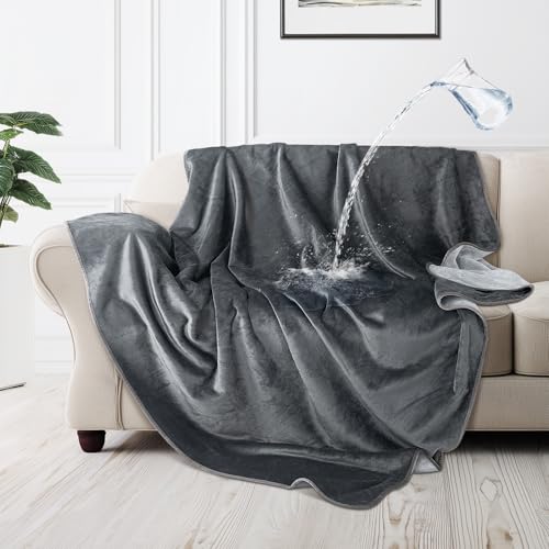 LOOBANI Waterproof Dog Blanket for Couch: Reversible Flannel Bed Blanket for Medium Large Dogs Liquid Proof, Soft Throw Blanket Couch Cover Protector for Sofa, Crate, Travel, Picnic, 50" x 60", Grey - Image 1