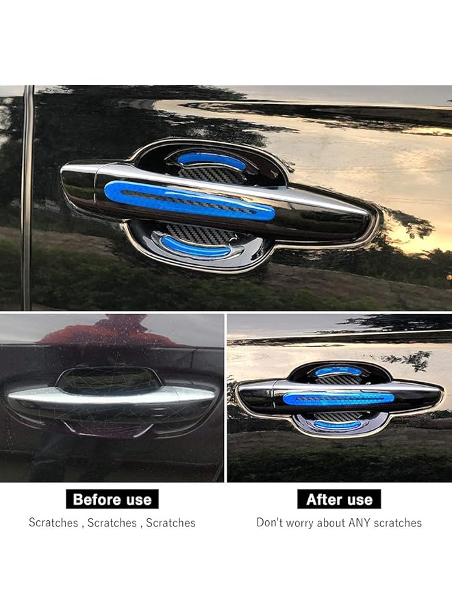 KASTWAVE Car Door Cup Handle Paint Scratch Protector Sticker 3D Carbon Fiber Universal Auto Door Handle Scratch Protection Cover Guard Film Car Door Handle Safety Reflective Strips (Blue) - Image 2
