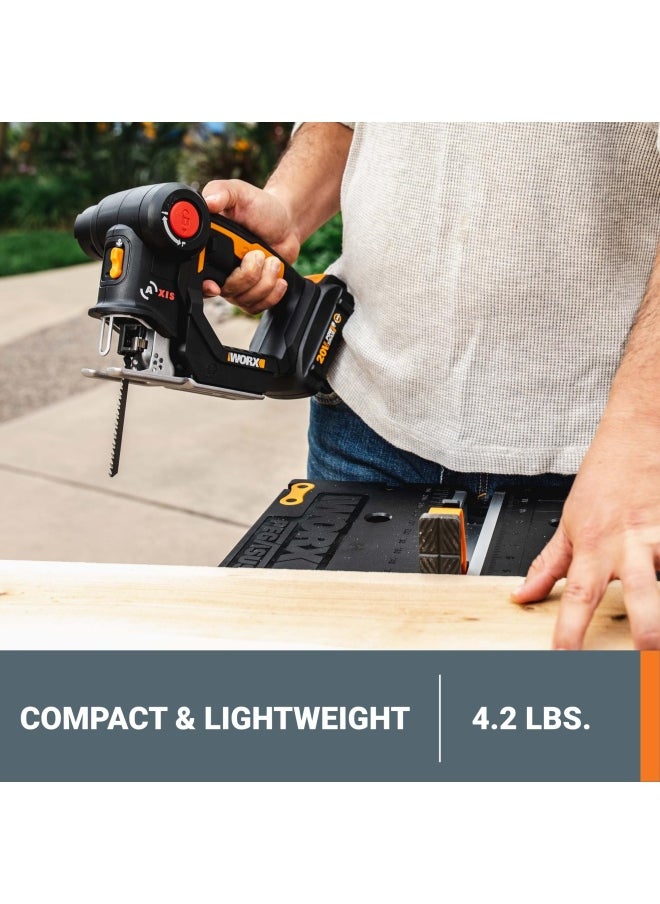 20V AXIS 2-in-1 Cordless Reciprocating Saw  Jig Saw Orbital Cutting Reciprocating Saw Pivoting Head Jigsaw Tool with Tool-Free Blade Change Power Share WX550L Battery  Charger Included