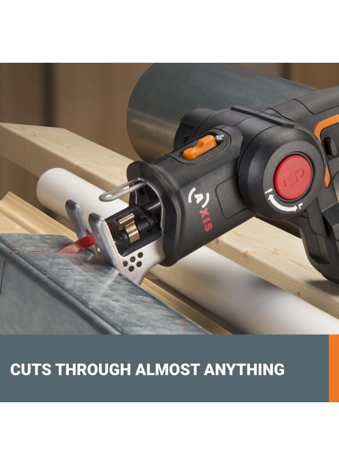 20V AXIS 2-in-1 Cordless Reciprocating Saw  Jig Saw Orbital Cutting Reciprocating Saw Pivoting Head Jigsaw Tool with Tool-Free Blade Change Power Share WX550L Battery  Charger Included