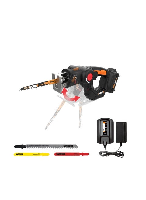 20V AXIS 2-in-1 Cordless Reciprocating Saw  Jig Saw Orbital Cutting Reciprocating Saw Pivoting Head Jigsaw Tool with Tool-Free Blade Change Power Share WX550L Battery  Charger Included