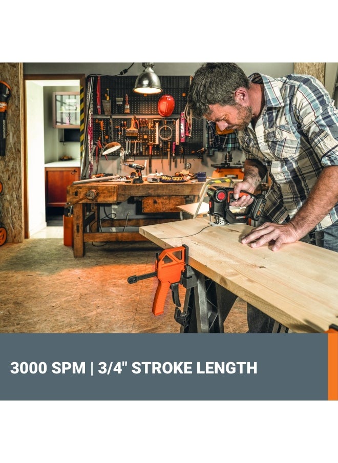 20V AXIS 2-in-1 Cordless Reciprocating Saw  Jig Saw Orbital Cutting Reciprocating Saw Pivoting Head Jigsaw Tool with Tool-Free Blade Change Power Share WX550L Battery  Charger Included