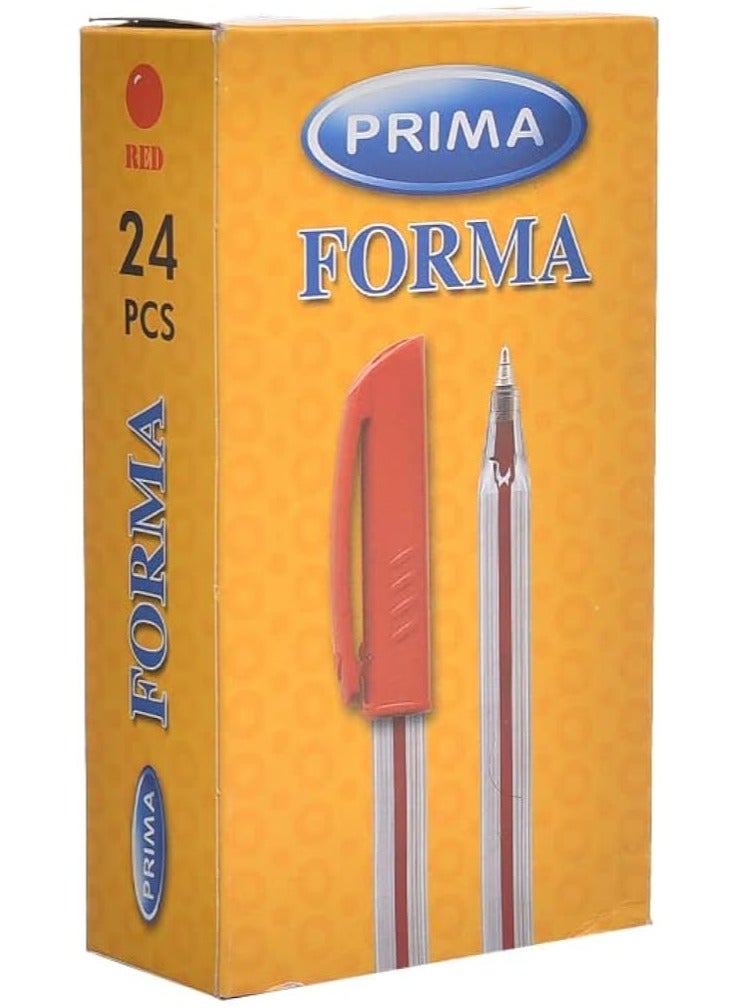بريما قلم جاف سن رفيع  احمر  مجموعة 24 قلم - Image 1