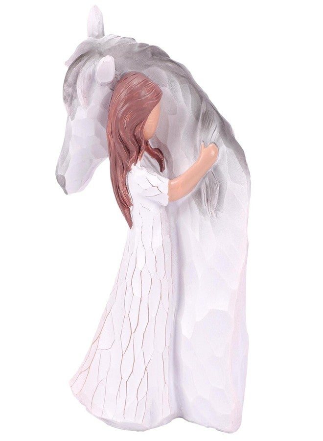 LUCKYBUNNY Girl Embracing Horses Statues, Hand-Painted Figurines Horse Gifts for Women, Memorial Figure Cowgirls Presents - Image 1