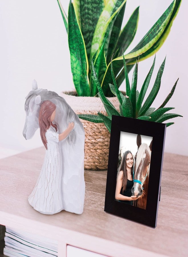 LUCKYBUNNY Girl Embracing Horses Statues, Hand-Painted Figurines Horse Gifts for Women, Memorial Figure Cowgirls Presents - Image 2