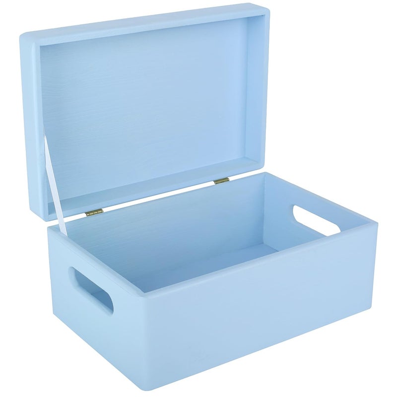 Creative Deco Large Blue Plain Wooden Storage Box  30 x 20 x 14 cm 1 cm  Hinged Lid  Handles  Gift Box Kitchen Storage  UNSANDED Wood Keepsake Memory Craft Chest