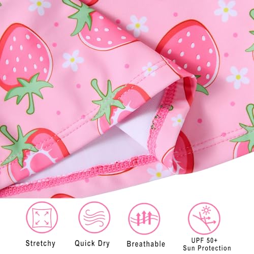 Vogseek Little Girls Swimsuit Size 6 Strawberries Pink Printed Tankini Swimming Set 2-Piece Swimwear Rashguard UV Protective Kids Bathing Suit 5t - Image 5