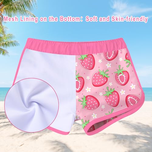 Vogseek Little Girls Swimsuit Size 6 Strawberries Pink Printed Tankini Swimming Set 2-Piece Swimwear Rashguard UV Protective Kids Bathing Suit 5t - Image 4