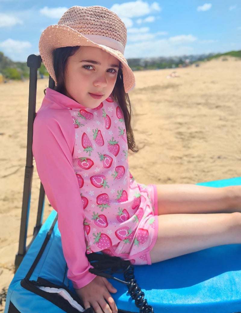 Vogseek Little Girls Swimsuit Size 6 Strawberries Pink Printed Tankini Swimming Set 2-Piece Swimwear Rashguard UV Protective Kids Bathing Suit 5t - Image 2