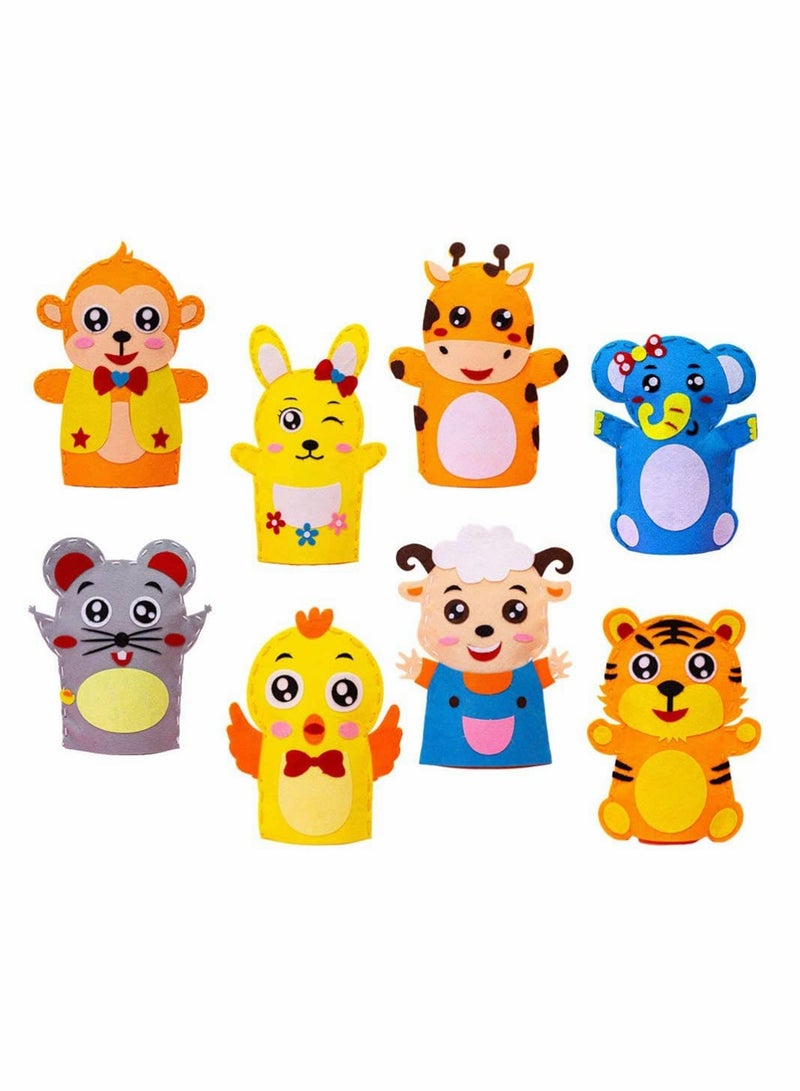 DIY Finger Puppets Dolls, 8 Pcs Hand Puppet Making Kit Felt Sock Puppet Making Set Animal Hand Puppet Craft Creative Play Party Supplies for Kids (Mixed) - Image 1