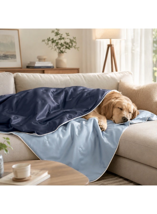 Premium cooling blanket, perfect for summer, a thoughtful gift for your pet, Breathable, washable, and heat-absorbing, this cooling blanket helps keep your pet cool on hot nights, Navy blue and light blue color scheme, 200 x 150 cm - Image 1