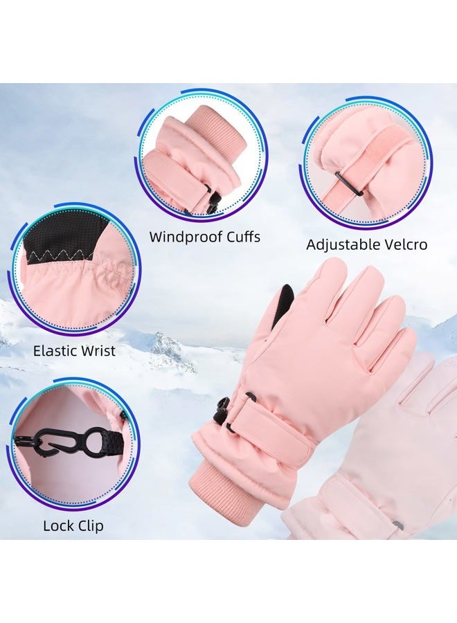 JANGANNSA Waterproof Kids Winter Gloves Cartoon Boys Girls Snow Mittens Warm Outdoor Ski Gloves with Fleece Lining, Solid Skin Pink, 7-9 Years - Image 2