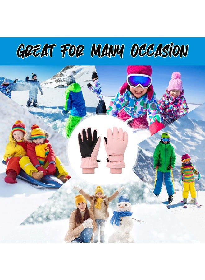 JANGANNSA Waterproof Kids Winter Gloves Cartoon Boys Girls Snow Mittens Warm Outdoor Ski Gloves with Fleece Lining, Solid Skin Pink, 7-9 Years - Image 5