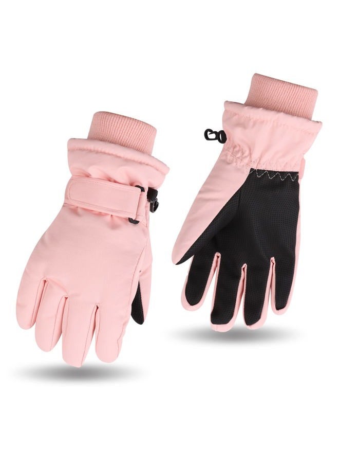 JANGANNSA Waterproof Kids Winter Gloves Cartoon Boys Girls Snow Mittens Warm Outdoor Ski Gloves with Fleece Lining, Solid Skin Pink, 7-9 Years - Image 1