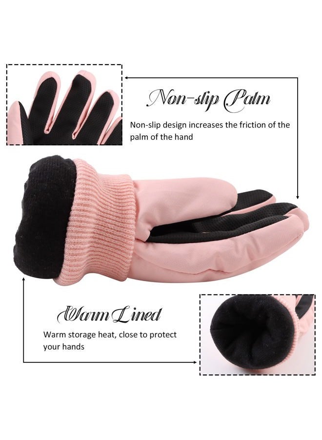 JANGANNSA Waterproof Kids Winter Gloves Cartoon Boys Girls Snow Mittens Warm Outdoor Ski Gloves with Fleece Lining, Solid Skin Pink, 7-9 Years - Image 4