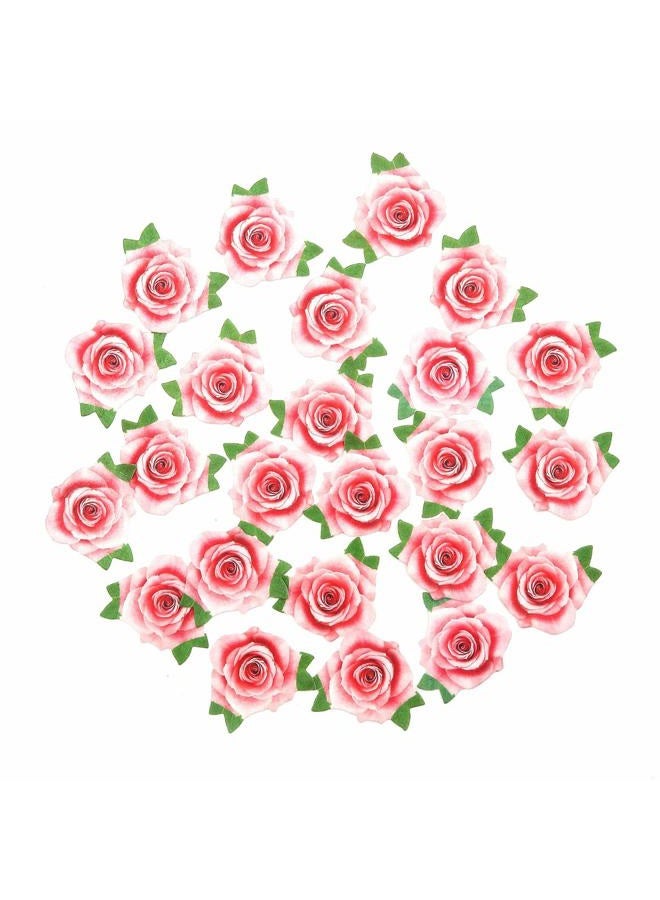 GEORLD 24pcs Edible Pink Rose Cupcake Topper Cake Toppers Party Decoration,Not 3D - Image 2