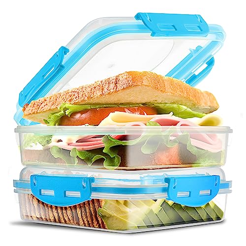Tafura Sandwich Containers (2 Pack) Sandwich Box | Lunch Containers | Sandwich Containers for Lunch Boxes | Reusable Sandwich Holder, BPA Free (Blue) - Image 1