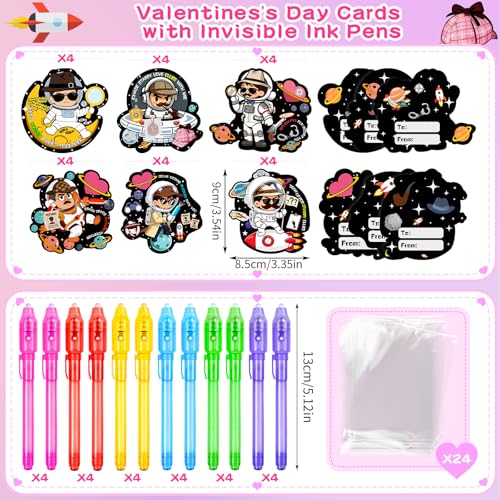 Zenoble 24 Pack Valentines Day Cards for Kids Classroom with Valentine Pens Valentines Magic Spy Pen Gifts for Classroom Exchange Rewards Party Favors Prizes - Image 5