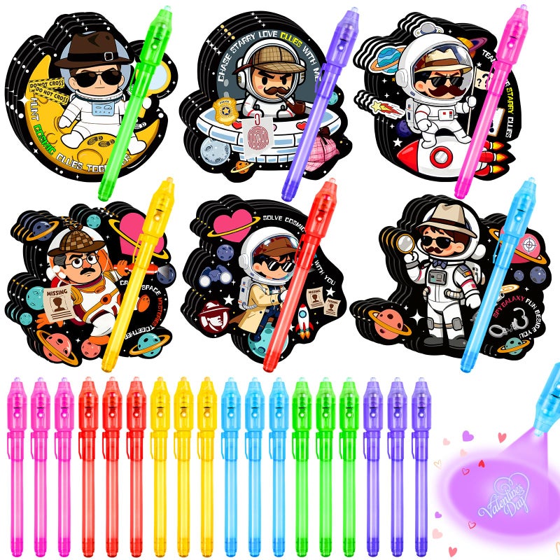 Zenoble 24 Pack Valentines Day Cards for Kids Classroom with Valentine Pens Valentines Magic Spy Pen Gifts for Classroom Exchange Rewards Party Favors Prizes - Image 3
