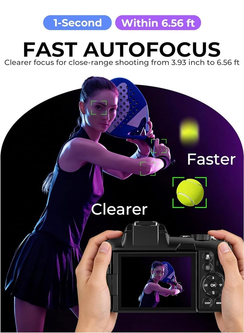 Makrystorm 5K Digital Camera - 80MP WiFi Cameras for Photography - UHD Fast Autofocus Vlogging Camera for YouTube with 3" 270° Flip Screen - Travel Video Camara for Beginner with 18X Zoom, 128GB Card, Lens Hood - Image 5