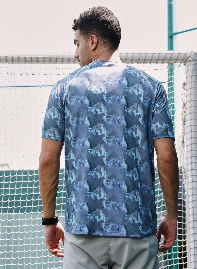 CAHOOT  Men's Slate Blue Panel-Swirl Activewear T-Shirt for Men | Best Price UAE