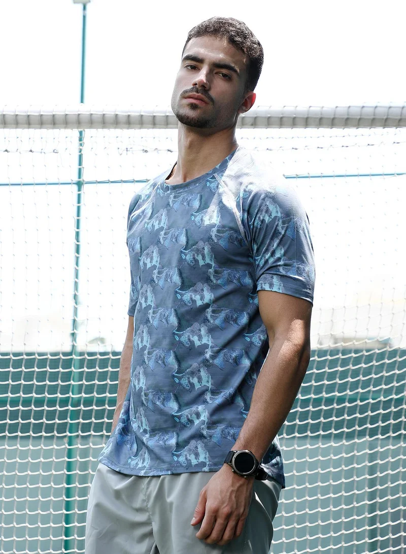 CAHOOT  Men's Slate Blue Panel-Swirl Activewear T-Shirt for Men | Best Price UAE
