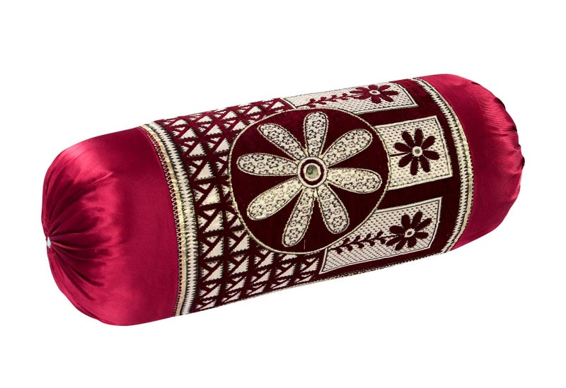 HSR Collection 2 Piece Valvet Chenille Bolster Cover Set - 32x16 inches, Maroon - Image 2