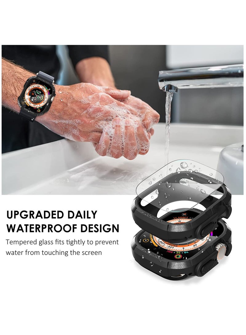 3-in-1 Pack for Apple Watch Ultra 49mm Case, Rugged Bumper with Tempered Glass Screen Protector, Waterproof Shockproof Soft Armor Guard for iWatch Ultra Men. - Image 4