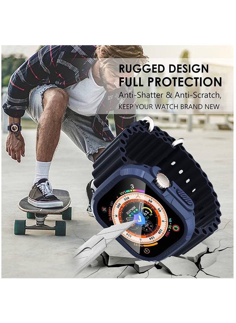 3-in-1 Pack for Apple Watch Ultra 49mm Case, Rugged Bumper with Tempered Glass Screen Protector, Waterproof Shockproof Soft Armor Guard for iWatch Ultra Men. - Image 3