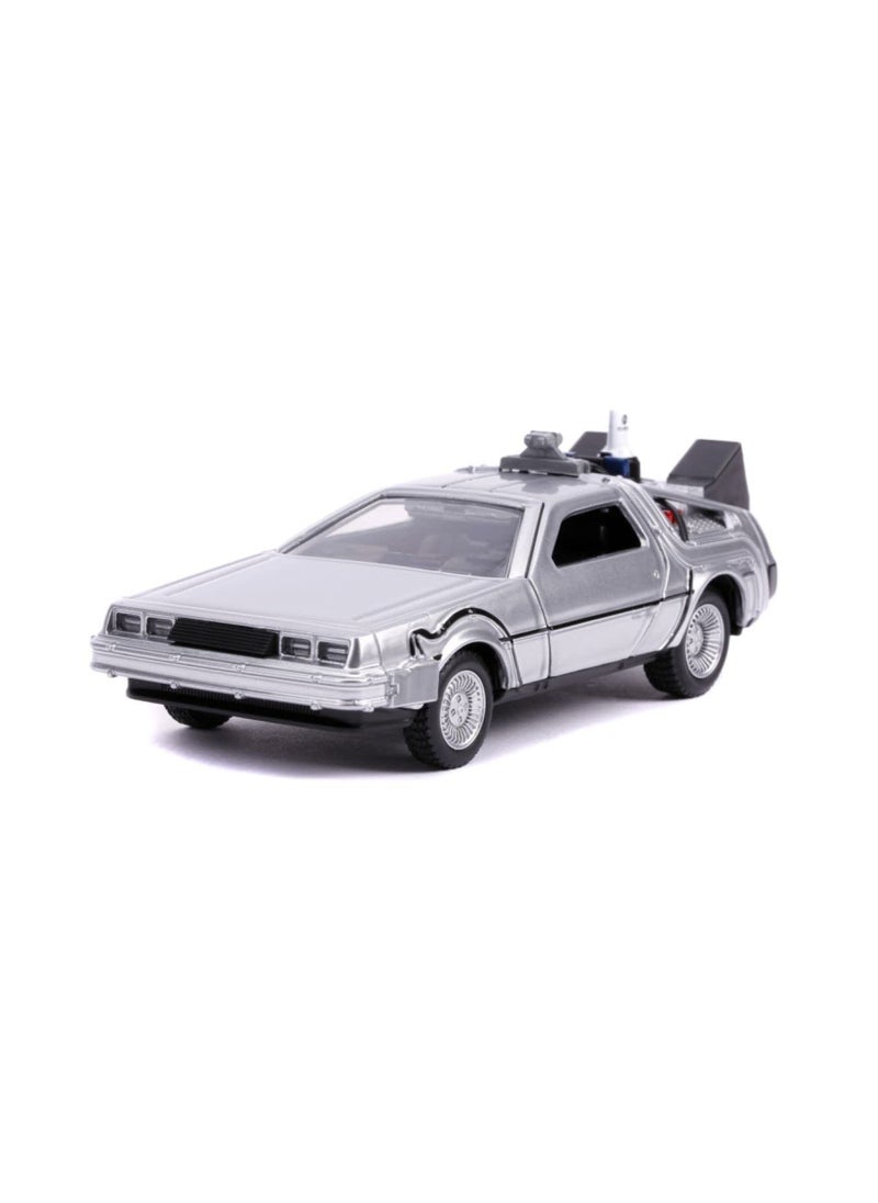 Jada Toys Jada Delorean DMC (Time Machine) Silver Back to The Future Part II (1989) Movie Hollywood Rides Series 1/32 Diecast Model Car  - Image 1