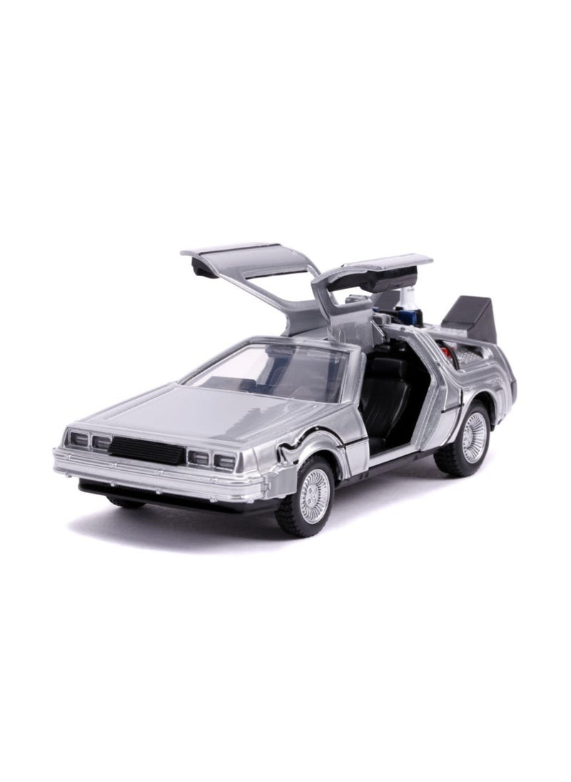 Jada Toys Jada Delorean DMC (Time Machine) Silver Back to The Future Part II (1989) Movie Hollywood Rides Series 1/32 Diecast Model Car  - Image 4