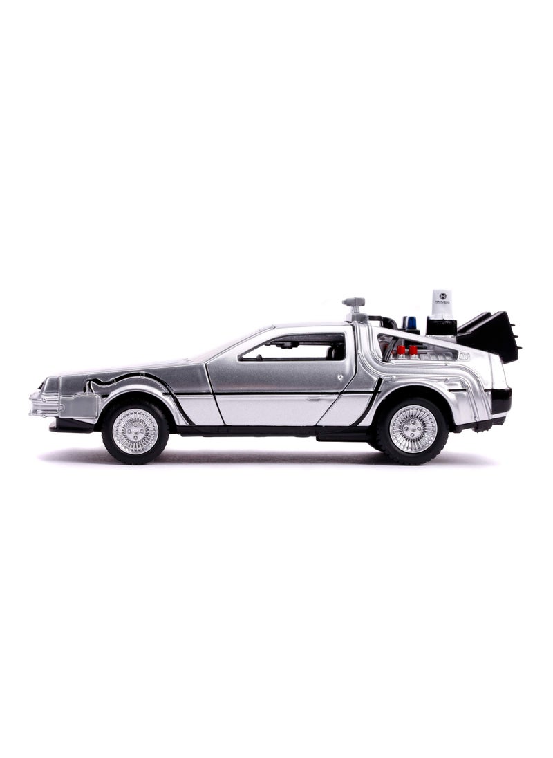 Jada Toys Jada Delorean DMC (Time Machine) Silver Back to The Future Part II (1989) Movie Hollywood Rides Series 1/32 Diecast Model Car  - Image 5