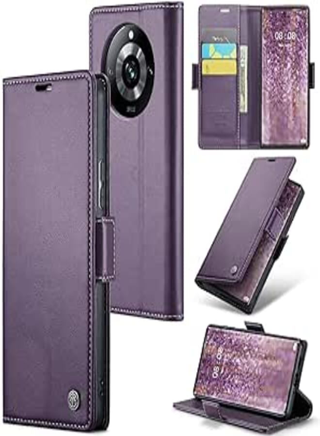 Phone Case Compatible with Realme 11 Pro/Realme 11 Pro Plus Case, Premium PU Leather Flip Case Cover with Card Holder Slot Compatible with Realme 11 Pro/Realme 11 Pro Plus (Purple)
