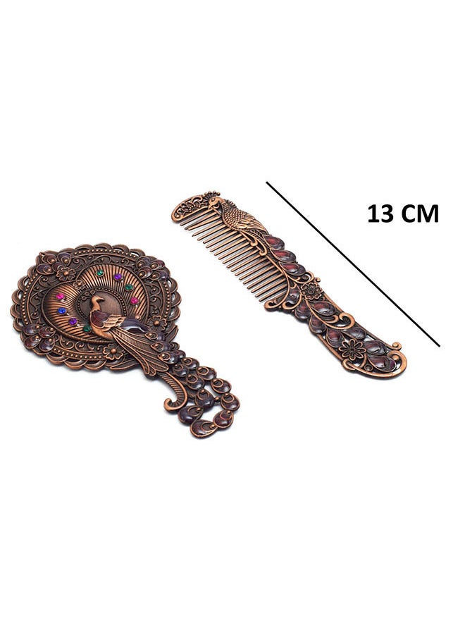 immatgar immatgar pharaonic Peafowl makeup pocket mirror with comb ancient Egyptian souvenirs gifts for women and mother from Egypt (Peafowl 5 - Burnt red - 13.5 CM Tall)  - Image 2