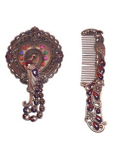 immatgar immatgar pharaonic Peafowl makeup pocket mirror with comb ancient Egyptian souvenirs gifts for women and mother from Egypt (Peafowl 5 - Burnt red - 13.5 CM Tall)  - Image 1