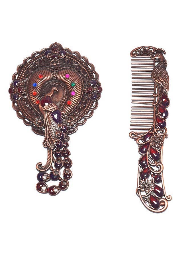 immatgar immatgar pharaonic Peafowl makeup pocket mirror with comb ancient Egyptian souvenirs gifts for women and mother from Egypt (Peafowl 5 - Burnt red - 13.5 CM Tall)  - Image 1