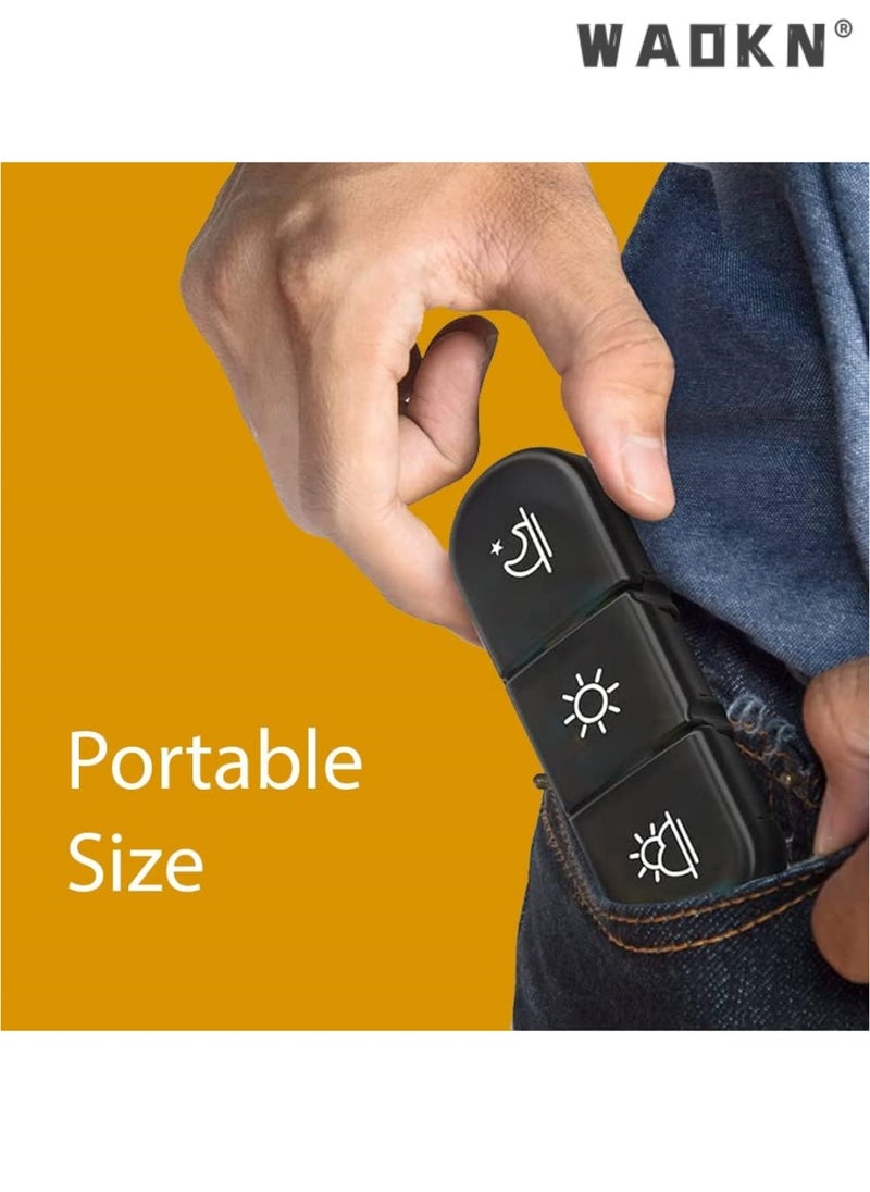 Portable Pill Organizer 3 Times in Day for 1 Week - Light-Proof for Travel, Daily Use, Portable Pill Box - Case for Multi Vitamins, Pills, Medicine, Fish Oils, Supplements (Black)