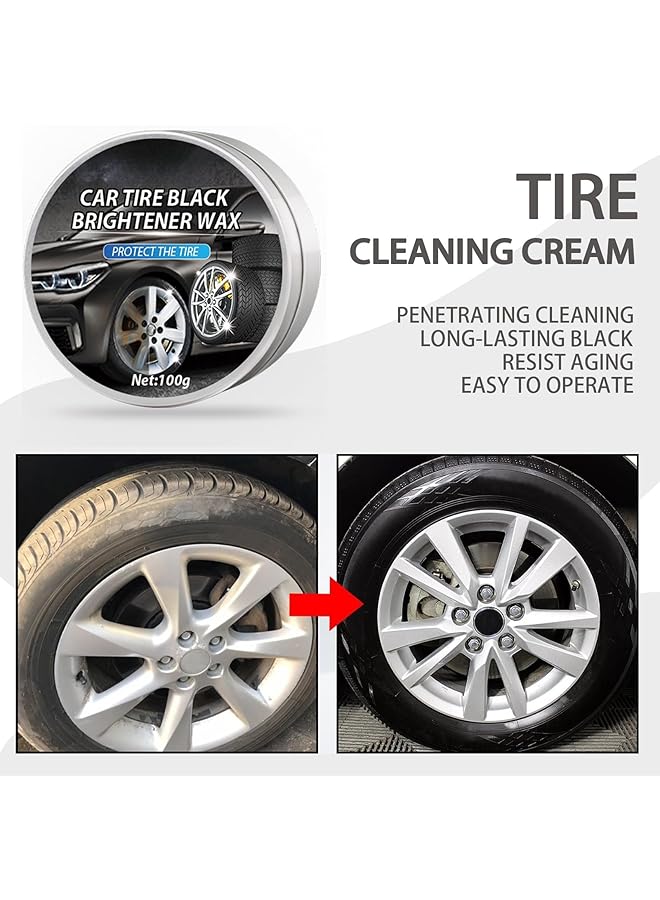 JDLYEVER Car Tire Black Brightener Wax 100G, Specialized Tire Cleaner And Polisher For Removing Dirt, Rust, And Stains - Restores & Enhances Tire Shine, Complete With Application Sponge Uv Protection  - Image 4